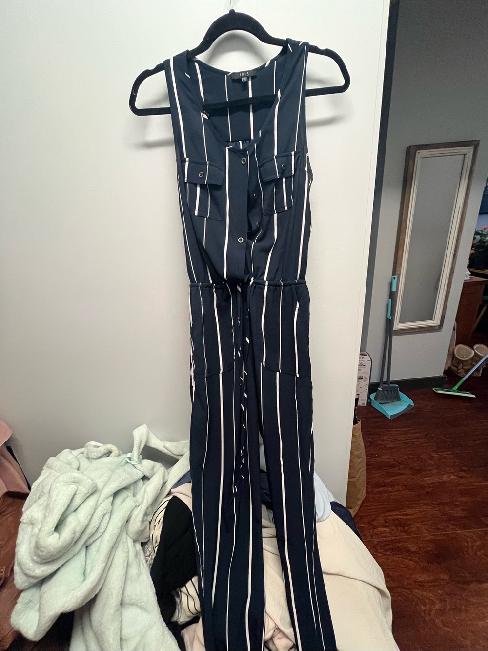 iris Navy Striped Sleeveless Jumpsuit